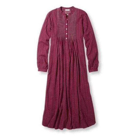 L.L. BEAN Cotton Pintuck Red Striped Rustic Vintage Flannel Nightgown